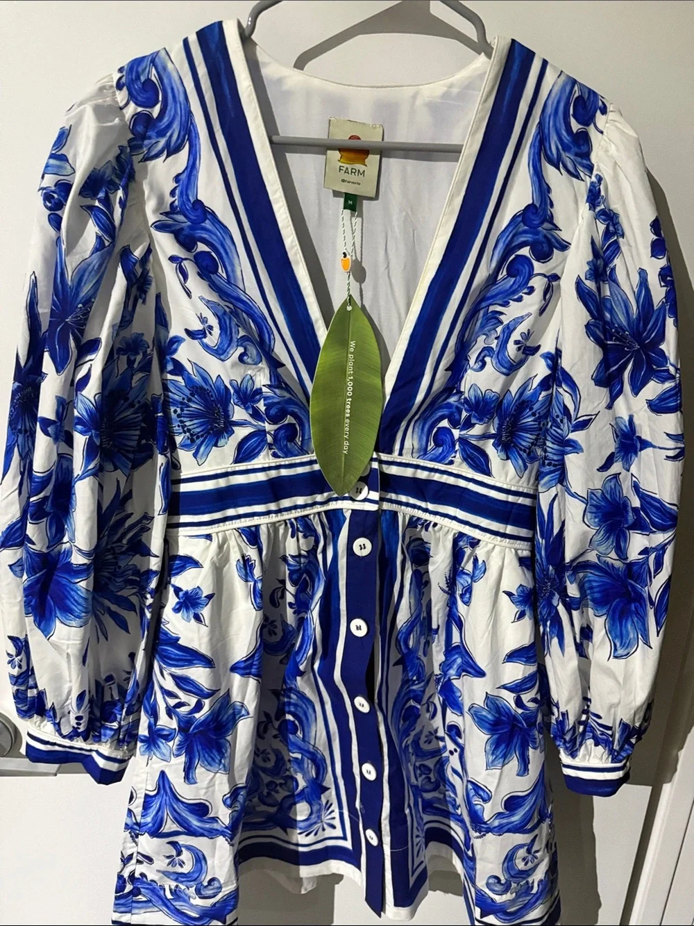 FARM Rio Blue & White Floral Button-Front Mini Dress - Picture 3 of 7